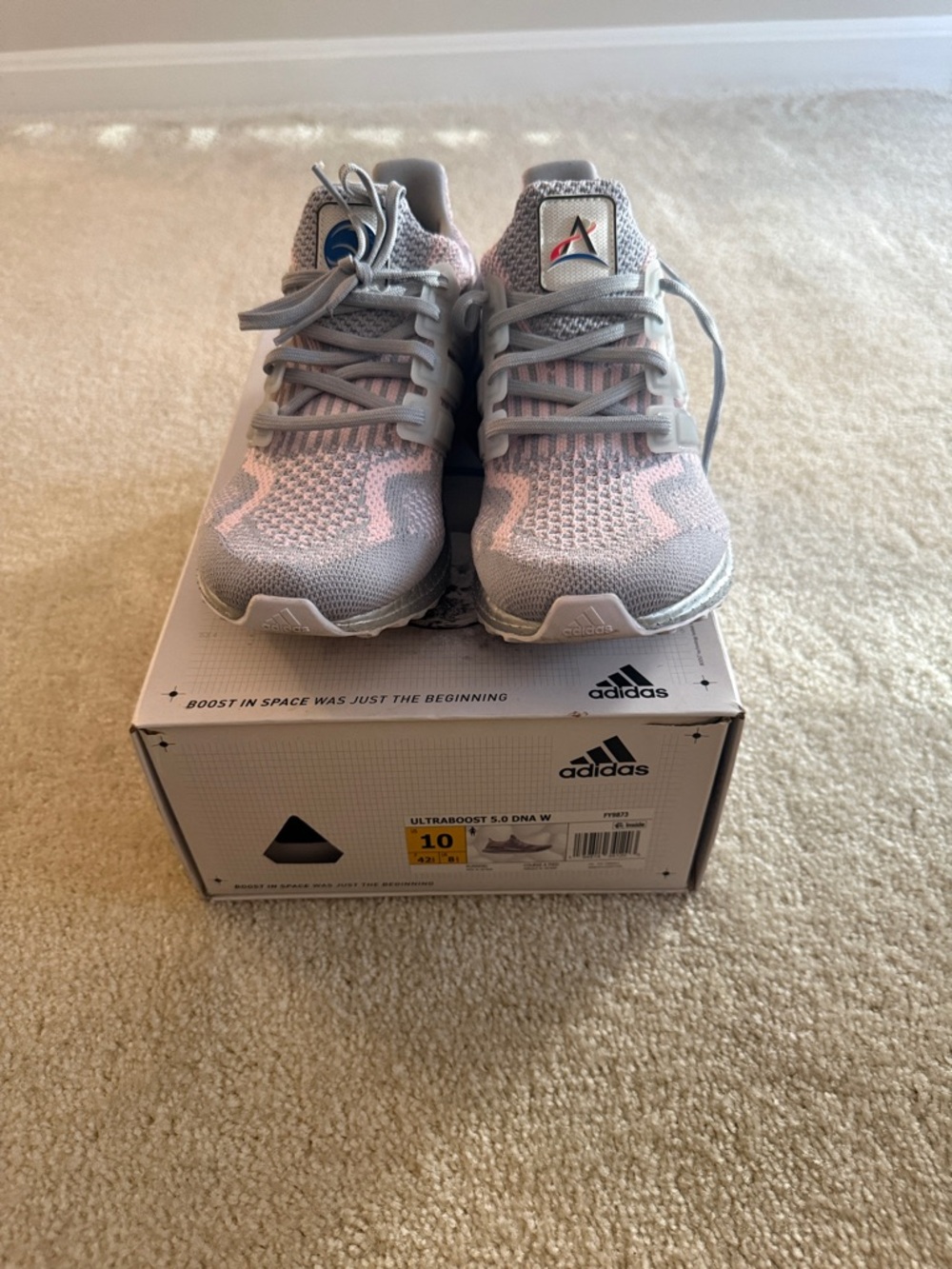 adidas Kids Light Gray & Pink Knit Sneakers